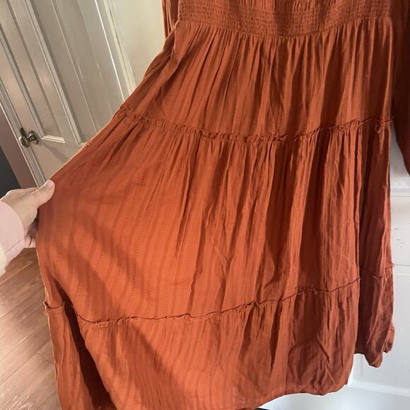 Umgee Women Milk Maid Smocked Tiered Orange Dress L Balloon Sleeve Cottage Fall - Picture 7 of 13